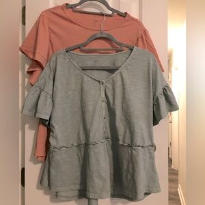 Dip set of two Green and Pink Short Sleeve summer shirtsTops XL Organic Cotton